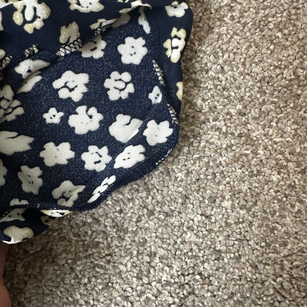 J. Crew Dress 4 Navy Blue Blurred Floral Teired Short Sleeve Mini A1380 - Picture 10 of 15